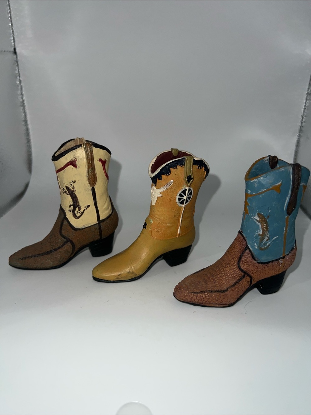 Western Cowboy Boot Figurines - Yellow, Cream, Blue